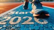© Vagner Castro - A running or walking track with letters marked 'Start 2026'. Training track with text 'Start 2026'. Starting the year off on the right foot. Happy New Year.