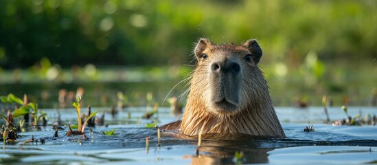 Wall Mural - The capybara is a giant rodent native to South America.