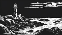 A Lighthouse On A Rocky Shore, Papercut