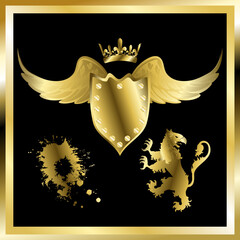 Wall Mural - golden luxury coat of arms shield tattoo pack collection crest set in vector format