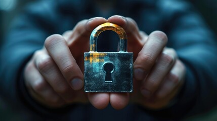 Aufkleber - Man hand holding username and password padlock icon, cyber security, secure internet access, secure access to users personal data, concept privacy protection privacy. Generative AI.