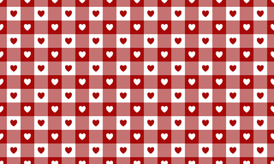 Wall Mural - red and white heart gingham checkered seamless pattern. vector repeating texture.
