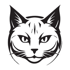 A minimalist, logo featuring a sleek and stylized cat head against a white background awesome, professional, vector logo, simple