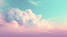 Beautiful Sky On Colorful Gentle Light Day Background. Sunny And Fluffy Clouds With Fantasy Tone, Turquoise And Purple Color Backdrop. Picturesque Generative Ai