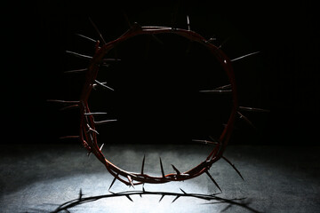 Wall Mural - Crown of thorns with light on black grunge background