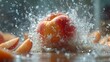 Fresh apple splashing into water, droplets flying around. healthy fresh fruit concept image. high-speed photography. AI