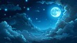 Vector background design with night sky clouds and moon
