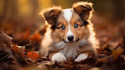 Poster - A sweet shetland sheepdog pup with a thick coat and bright eyes.