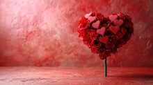  A Heart Shaped Arrangement Of Red Roses On A Red Table With A Red Wall Behind It And A Red Wall Behind It.