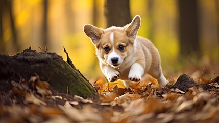 Poster - A roly-poly corgi pup trying to chase its tail.