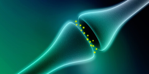 Wall Mural - synapse and neuron cells sending electrical chemical signals. 3d rendering