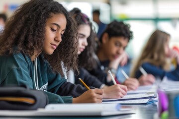 diversity high school students study in the classroom