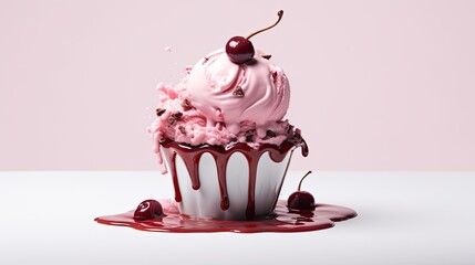 Poster - Melting gelato in a cup on a white background