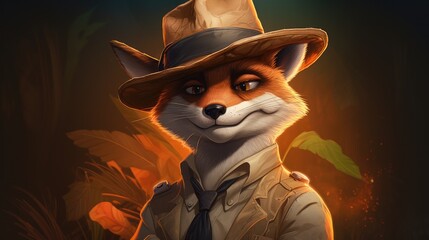 Poster - A fox explorer donning a safari hat, ready to discover new adventures.