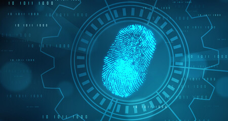 Abstract security system concept with fingerprint on technology background, Fingerprint Scanning Identification System. Biometric Authorization and Business Security Concept