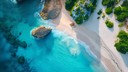 Wall Mural - Overhead view of a ocean with turquoise water