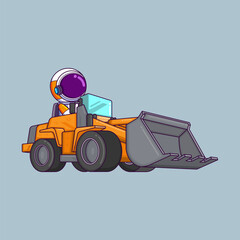 Wall Mural - Cute astronaut driving bulldozer. construction worker.