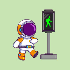Wall Mural - Cute astronaut walks according to the pedestrian light indicator