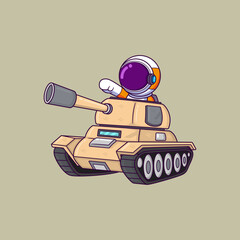 Wall Mural - Cute astronaut in a tank give a commando