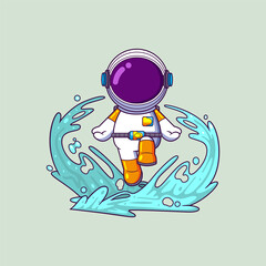 Wall Mural - Cute astronaut playing jumping into the water