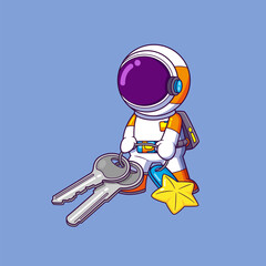 Wall Mural - Cute astronaut pulling big key