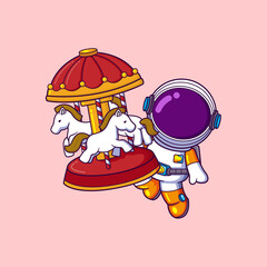 Wall Mural - Cute astronaut playing Carousel toys