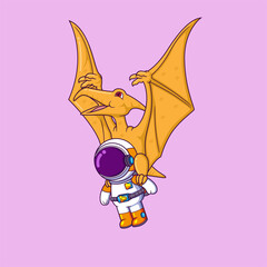Wall Mural - Pterodactyl flying high in sky with cute astronaut
