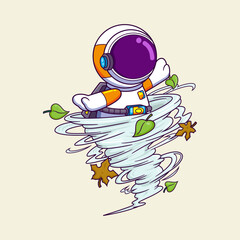 Wall Mural - Cute astronaut trapped in a tornado cartoon character