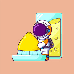 Wall Mural - Cute astronaut to make fresh juice cartoon character