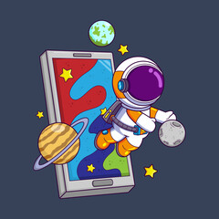 Wall Mural - cute astronaut flying on mobile phone