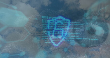 Wall Mural - image of padlock and data processing over blue eye