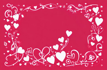 Wall Mural - pattern of white hearts and lines on a pink background. background for valentine's day. background f