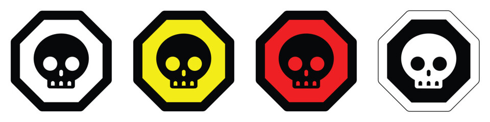 danger octagon shapes skull warning sign of caution hazard traffic toxic poison icon symbol vector flat badges emblems design for website mobile isolated on white Background