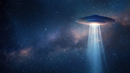 Wall Mural - flying saucer in starry night sky, ufo and space concept.