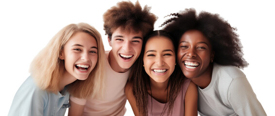 Hugging happy freshmen students of different nationalities, best friends, cut out. Multiracial concept