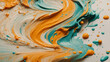 Orange and Turquoise overflowing colors. Liquid acrylic picture that flows and splash. Fluid art texture design. Background with floral mixing paint effect. Mixed paints for posters or wallpapers