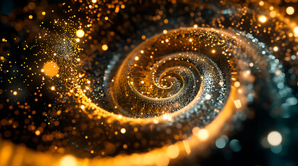 Wall Mural - Glitter abstract background of golden particles in the form of a spiral golden ratio