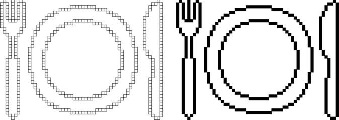 Poster - pixel art cutlery icon set