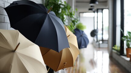 Several umbrellas stand