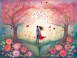© හිමකැලුම් සෙනවිරත්න - Illustrate a heartwarming Valentine's Day moment in a magical setting