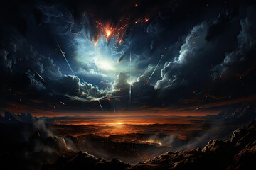 Wall Mural - celestial symphony: a mesmerizing dance of clouds and stars in the enigmatic night sky