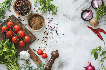 Wall Mural - photo flat lay of food ingredients with salad