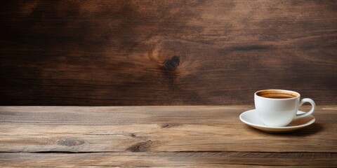 Wall Mural - Coffee cup on old wood with copy space.