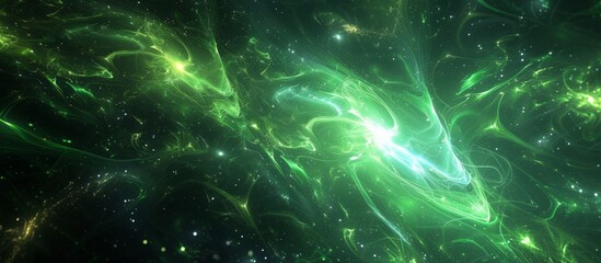 Wall Mural - computer-generated 3d render of abstract spacetime, including green glowing plasma, dark matter, and