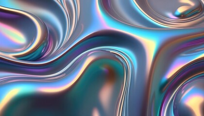 Wall Mural - fluid smooth abstract metallic holographic colored shape background