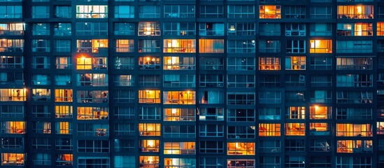 Wall Mural - timelapse footage captures the night view of a high-rise apartment building with moving lights in wi