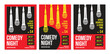 © whoopwhoops - Open mic night poster, stand up comedy show poster or flyer or banner design, flyer template with microphone and bright elements, three set of posters composition on white background. Vector