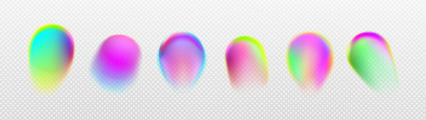 Wall Mural - Abstract color gradient spots set isolated on transparent background. Vector realistic illustration of rainbow dots, light refraction effect, holographic blurred circles, vibrant design elements