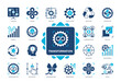 © Genestro - Transformation icon set. Metamorphosis, Modification, Process, Integration, Change, Innovation, Displace, Continuos. Duotone color solid icons