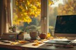 desk of free space and autumn time